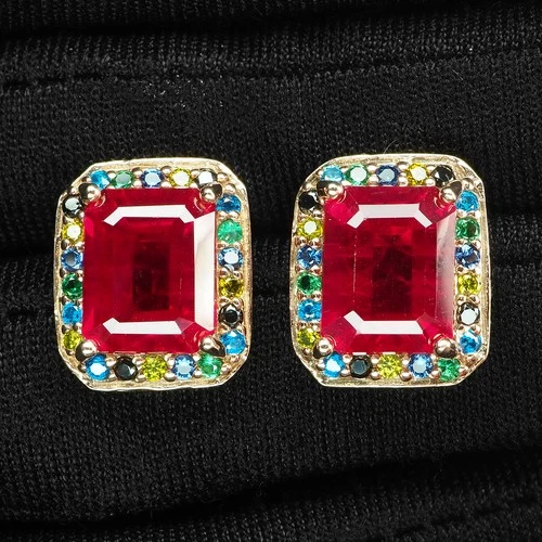 Pigeon Blood Red Ruby 8.70Ct 925 Sterling Silver Handmade Rose Gold Earrings