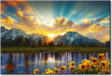 Grand Teton Mountain Canvas Art - Sunset Landscape 24x36" for Home Decor