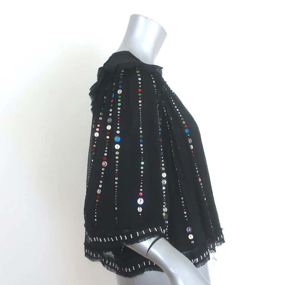 Isabel Marant Fordon Galaxy Sequin-Embellished Top Black Pleated Silk Size 36 - Image 3 of 4