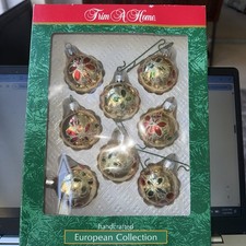 Vtg 8 Glass Handcrafted European Christmas Ornaments -- Trim A Home