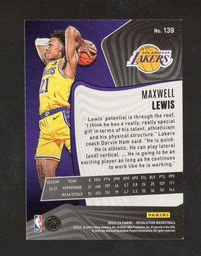 Maxwell Lewis Rookie 2023-24 Panini Revolution #139 Los Angeles Lakers RC - Bild 2 von 3