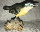 Wooden Yellow Grey Wagtail Bird on Natural Wood Base Collectible Nature Decor — photo 9