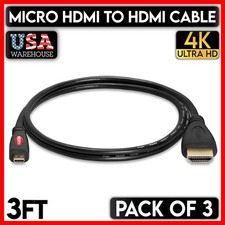 Micro HDMI Cable 3 FT HDMI Male Type D Cord 4K 1080p HDTV GoPro Camera 3 Pack