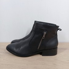 Crown Vintage Ankle Boots Women's 10 Cathy Black Leather Side Zip Comfy Casual