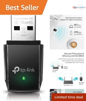 AC1300 Dual Band WiFi Adapter USB 3.0 MU-MIMO for PC Desktop Laptop Windows Mac
