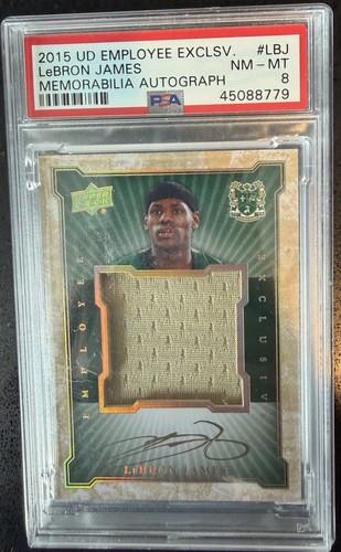 2015 Upper Deck Employee Exclusive LeBron James GU Jersey Auto Gold Ink PSA 8