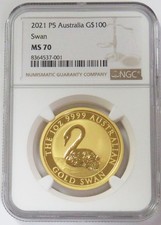 2021 P5 GOLD AUSTRALIA $100 SWAN 1 OZ NGC MINT STATE 70 4642.88 per troy oz