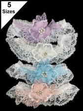 Handmade Bridal Lace Leg Garter with Organza Flower Womens 12in-32in Thigh cir.