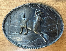 Vtg 1980 Brass Deer Buck Belt Buckle The Great American Buckle Co. Chicago USA
