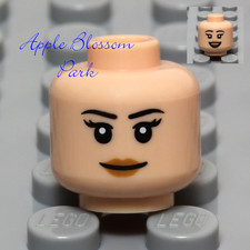NEW Lego Female Light FLESH MINIFIG HEAD Girl Med Pink Lips Smile Black Eyebrows
