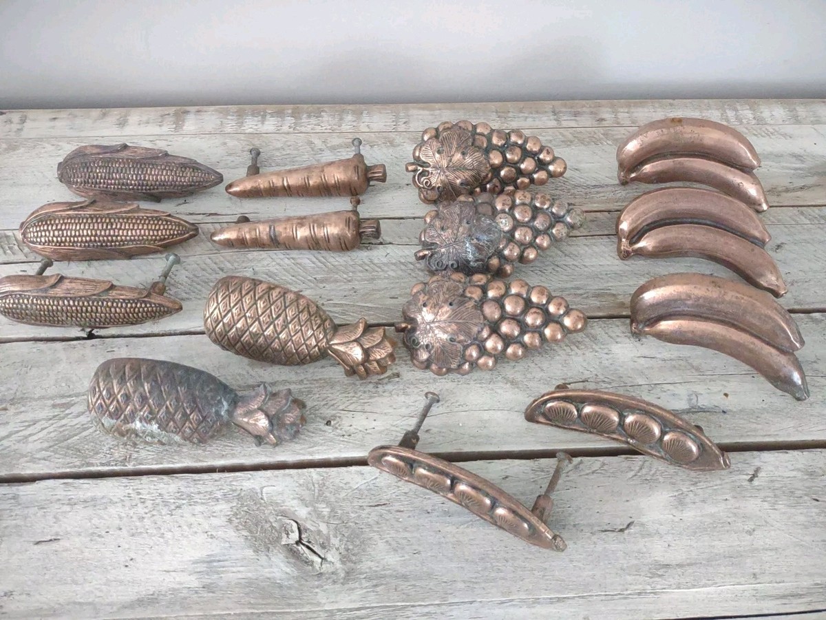 Vtg Ajax Copper Fruit Vegetable CABINET DRAWER PULLS Knobs Kitchen