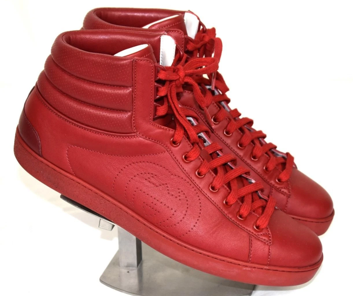 Baskets Xlent GUCCI Ace High Top 625672 rouge à emboîtement logo G 10 10,5