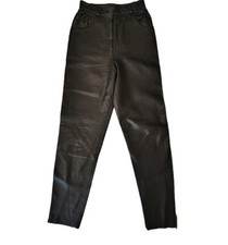 Vintage Women's Leather Pants Black Mom High Waist Taper Size 24x30