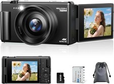 4K Digital Camera 72MP Autofocus Vlogging YouTube Cameras 270°Flip Screen 64GB