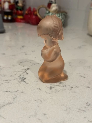 Vintage Fenton frosted pink glass praying girl figurine
