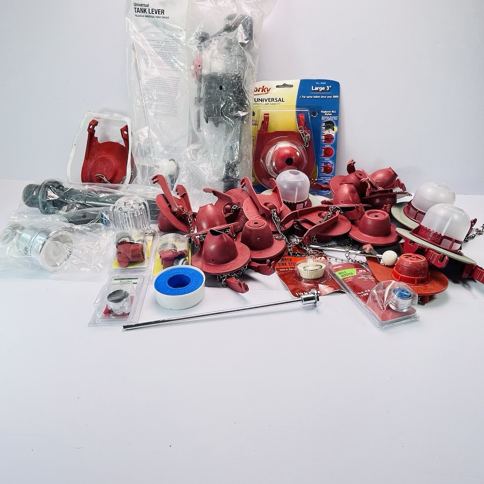 Lot of plumbing supplies for plumber toilet flapper lever aerator shower head