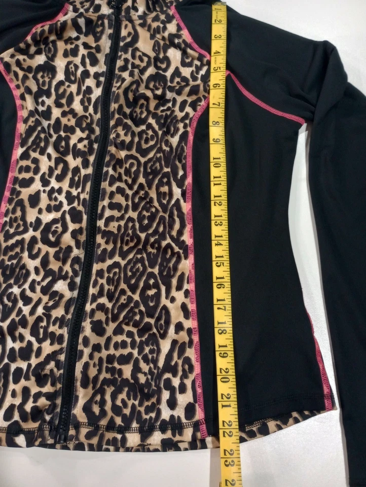 Blusa esportiva feminina Hard Candy rosa estampa animal ativa e preta XL manga longa com zíper - Imagem 3 de 4