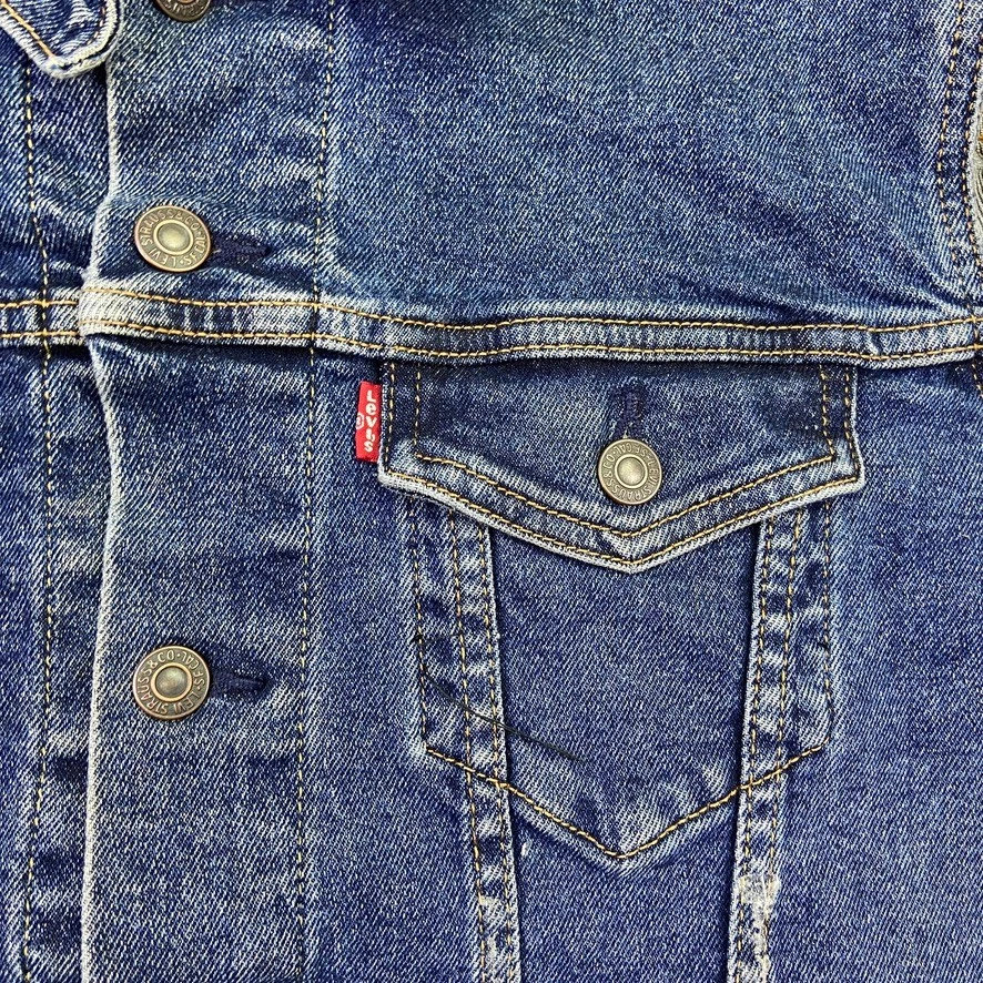 Levis Vest Mens Medium Blue Denim Trucker Biker Moto Button Up Greaser Men * - Image 3 of 4