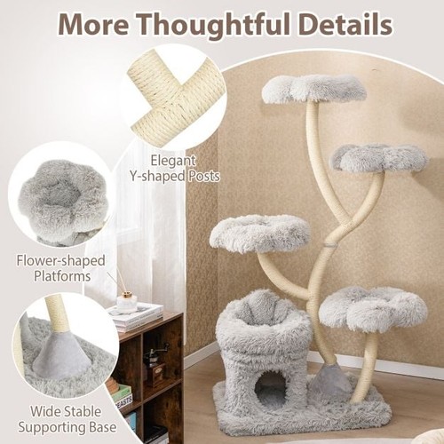 Tiragraffi in sisal albero gatto alto gattino animale domestico torre 4 piattaforme a forma di fiore - Foto 10 di 20