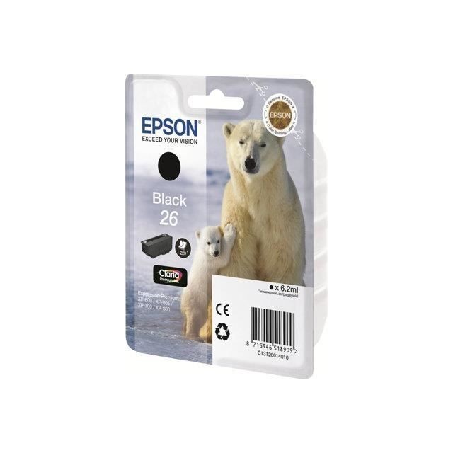 Cartouche EPSON T2601 Noir Ours polaire haute fidélité pour des documents professionnels nets