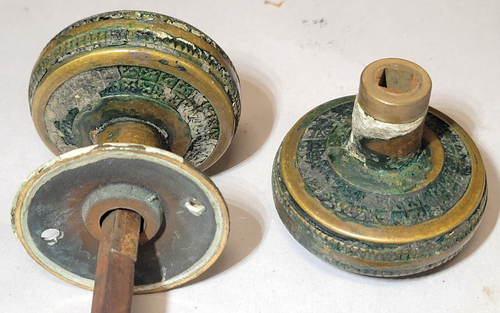 Pair Lockwood Broken Leaf Doorknobs & Escutcheons Antique 1880s Aesthetic Bronze - Picture 7 of 7