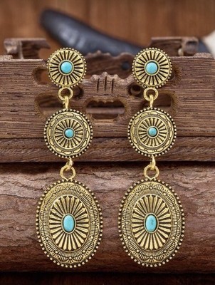 Cowgirl Western Vintage Boho Style alte gute Farbe geometrisch Patchwork Ohrringe