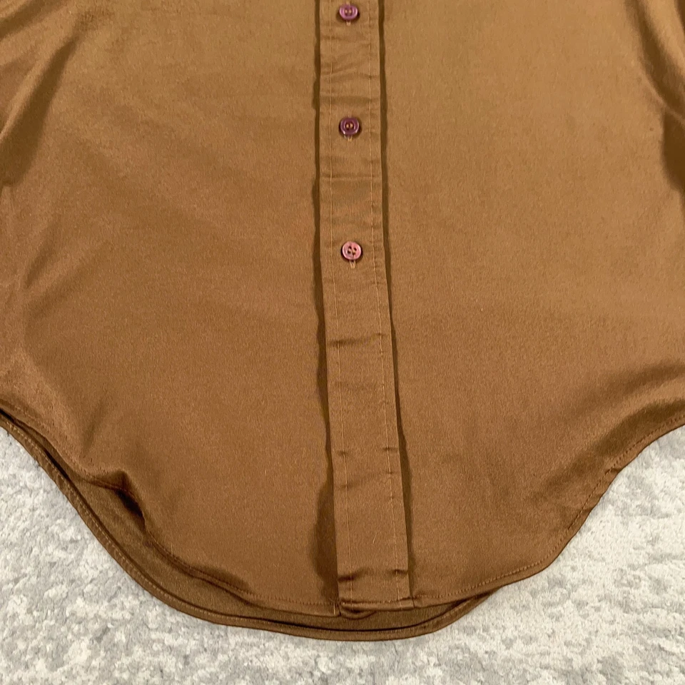Винтажный Sears мужской магазин рубашка мужская средний коричневый коротким рукавом кинжал воротник 70-х 80-х - Изображение 3 из 4