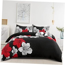 Black Duvet Cover Set King Red Floral Pattern King 90"x 104" Red Flower