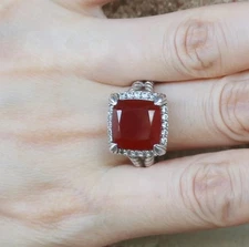  Judith Ripka Sterling Silver Red Carnelian & Diamonique CZ Ring Size 11