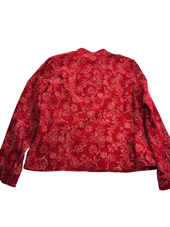 Christopher & Banks Womens Floral Corduroy Jacket XL Vintage Y2K Red Beige Black - Image 4 of 4