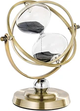 Large Brass Hourglass Timer 60 Minutes, Antique Rotating Black Sand Clock, Vinta