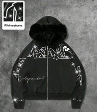 New Men Luxury Diamond Rhinestones Fashion Black Zip Hoodie High Quality