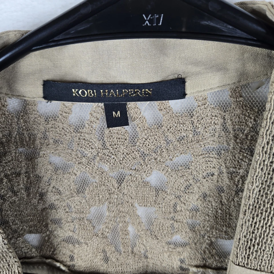 Kobi Halperin Brown Linen Blend Open Front Jacket Top W/ Lace Back Size Medium - Image 2 of 4