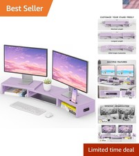 Dual Monitor Stand Riser, Adjustable Length Swivel Angle, Purple Ergonomi...