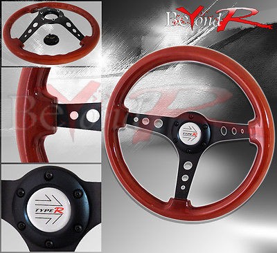 350mm Light Wood Grain 6-Bolt Hole Steering Wheel Jdm Vip Type Button Horn
