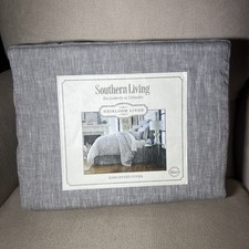 NWT 100 Linen King Duvet Cover Neutral Natural Gray Southern Living Heirloom
