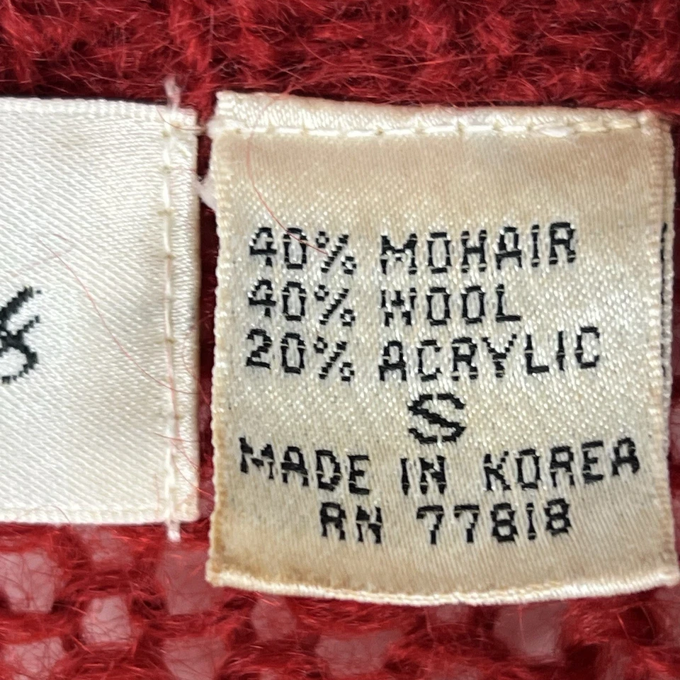 Vintage 90s Chelsea Young Red Chunky Knit Mohair Cardigan Sweater Sz S Oversized - Image 4 of 4