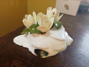 Aynsley Hand Painted Yellow “Autumn Crocus” Flower Modelled Bone China Conch Vtg