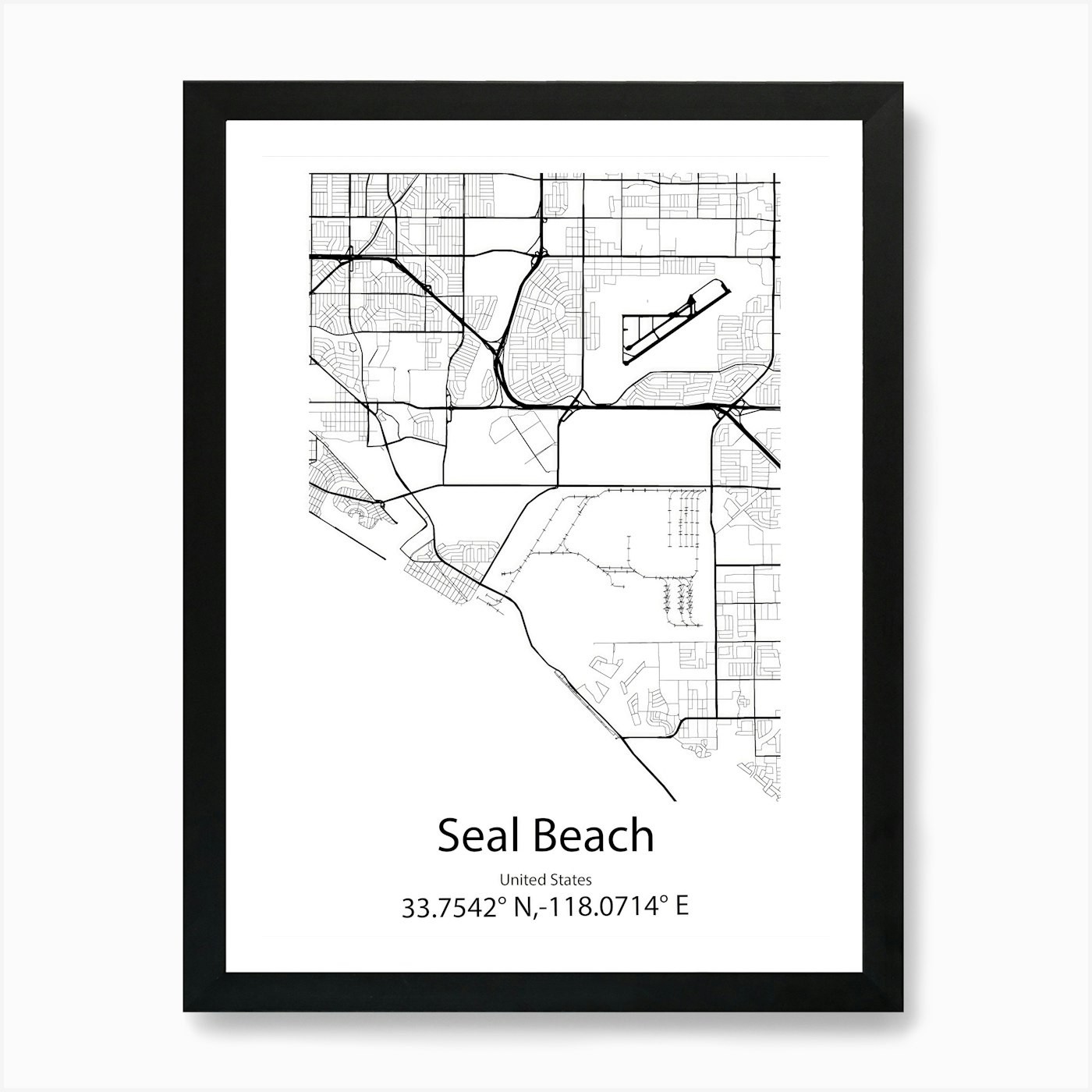 Minimalist Framed Wall Art Poster Canvas Print of Seal Beach USA