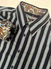 Robert Graham Men's XL Dark Blue Green Striped Long Sleeve Button Down Flip Cuff