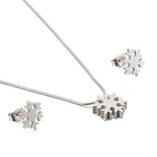 Stainless Steel Snowflake Necklace and Earrings Set Winter Jewelry