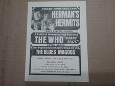THE WHO HERMANS HERMITS BLUES MAGOOS 8-25-67 ST LOUIS FLYER MINT 4.5X6 HTF RARE