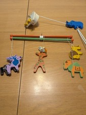 Vtg 70's IRMI 131818 "Safari" Wood Nursery Crib Mobile Hand-painted W/ Box