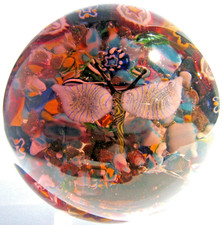 Briefbeschwerer Paperweight LAUSCHA ANTIK Millefiori End of Day Schmetterling!