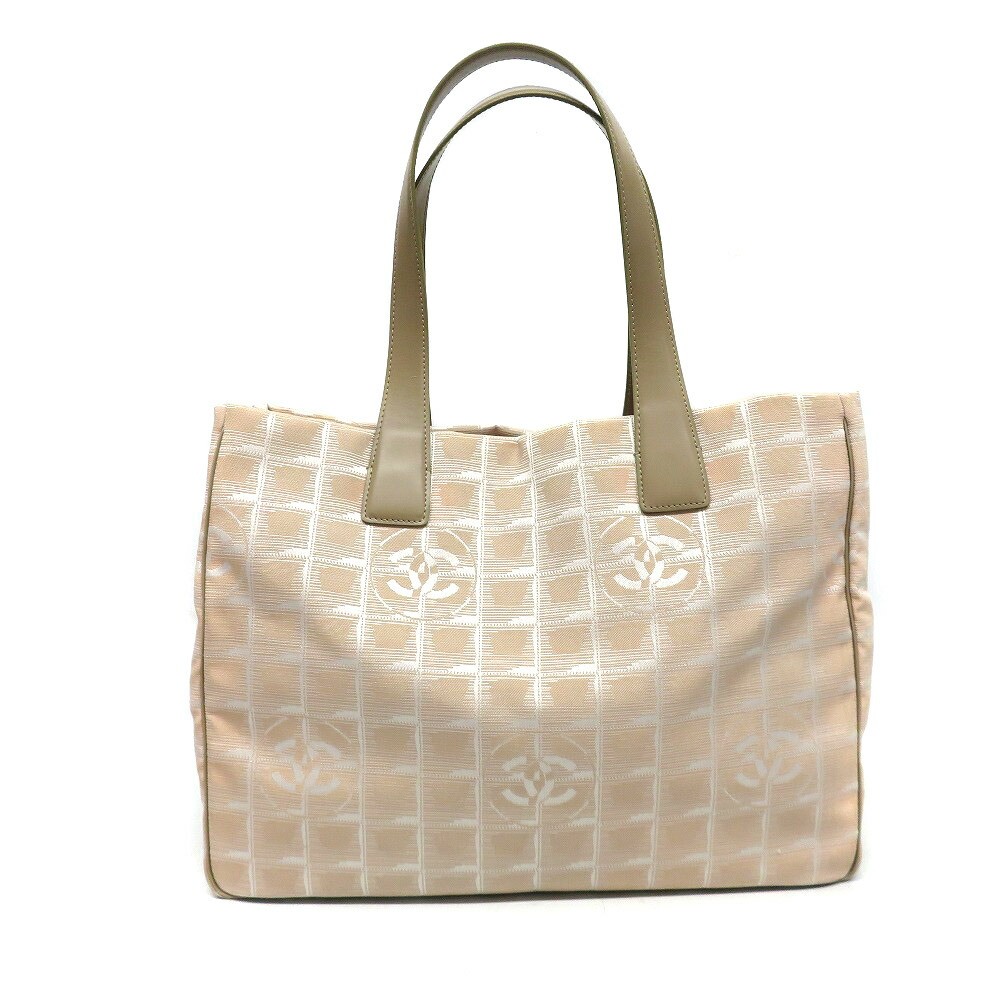 Chanel A15991 Travel Line Nylon Jacquard Tote Beige Used Women's Bag
