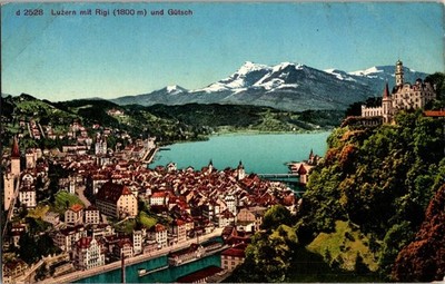 Vintage Luzern Postcard with Rigi and Gütsch Mountains Switzerland