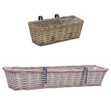2x Balcony Planter Wicker with PE Lining 40cm Real Rattan Raised Bed vidaXL