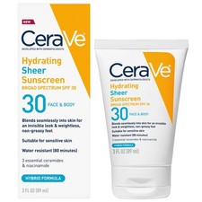 CeraVe Hydrating Sheer Sunscreen Broad Spectrum SPF 30 for Face and Body