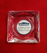 Vintage B.F. Goodrich Store Glass Ashtray Moultrie Georgia Advertising Promo