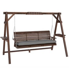 Outsunny 3 Seater Wooden Garden Swing Seat Chair w/ Side Trays Refurbished